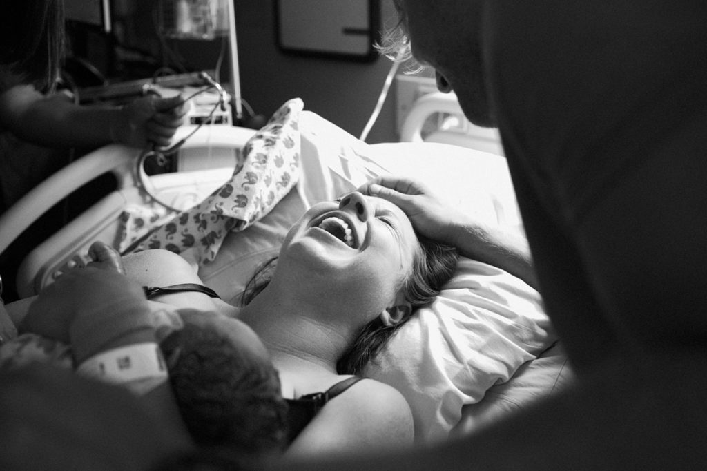 black and white image of an emotional birth.