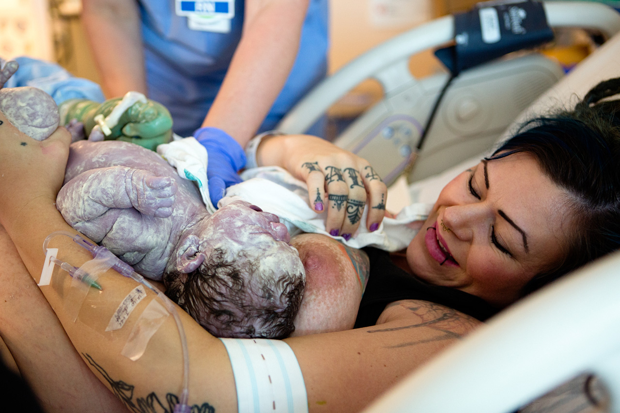 New mother meeting her daughter after birth