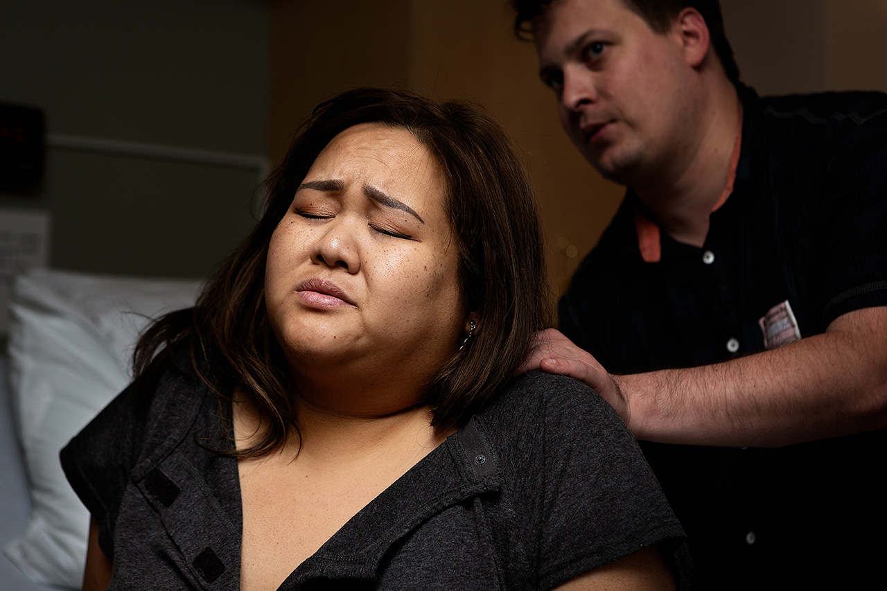 Laboring woman and her husband at Huntington Hospital