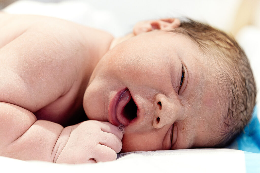 color birth photo of a newborn baby right after birth by Leona Darnell